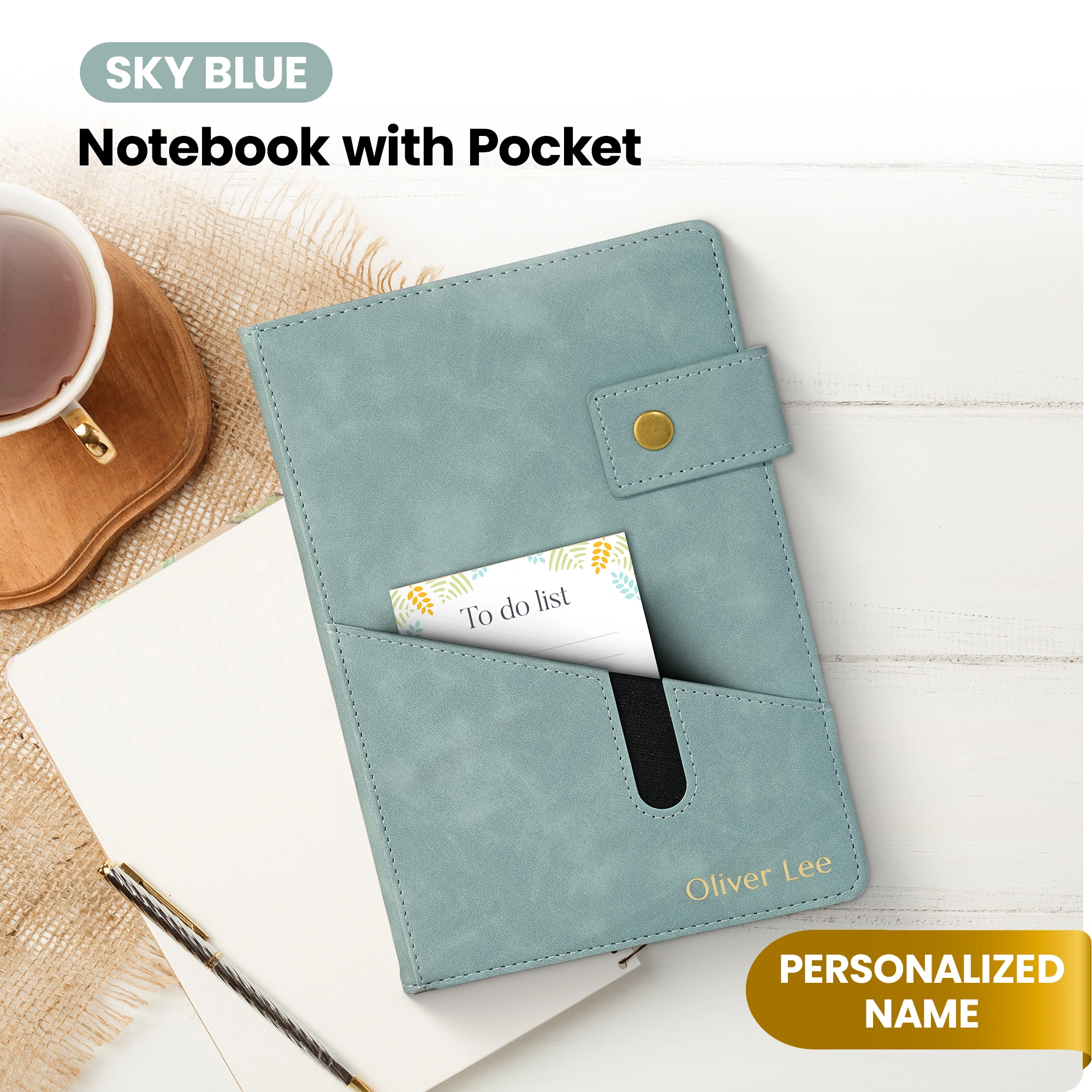 Custom Notebook with Pocket - Sky Blue